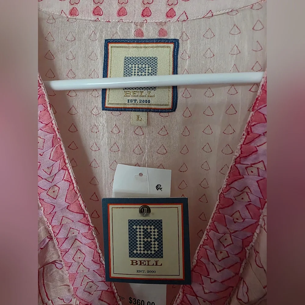 Bell Rain‎ Light Past pink Multi Puff Sleeve Mini Dress Silk Sz Large - Picture 8 of 12